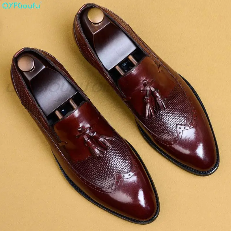 QYFCIOUFU модные официальные туфли с кисточками мужские классические острым носком