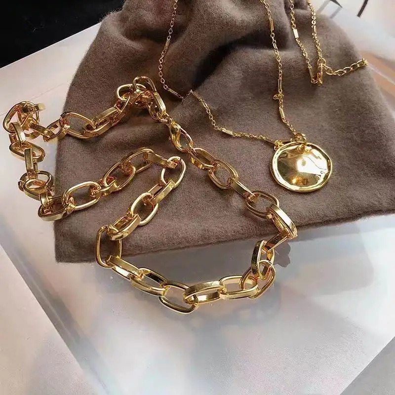 Массивное Двухслойное ожерелье чокер на толстой цепочке для женщин 2020 новые