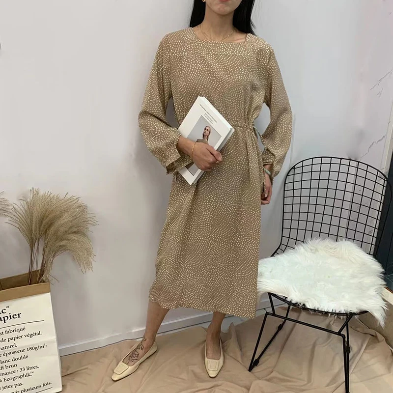 2020 весеннее Платье женское шифоновое платье в горошек с длинным рукавом