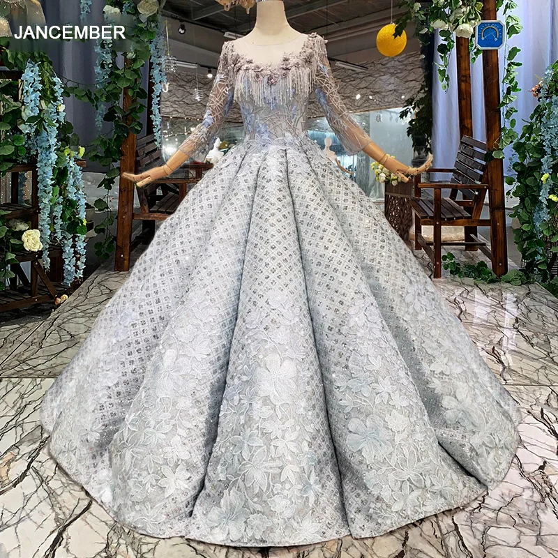 HTL207 Роскошные набивные вечерние платья 2020 с О образным вырезом длинными рукавами