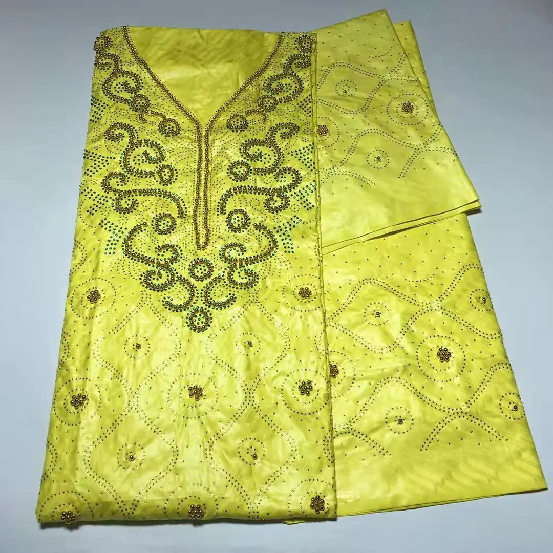 Top 3 In 1 Bazin Riche Sewing With Rhinestones&Beads African Fabric Nigerian Jacquard Brocade Beaded For Dress Material | Дом и сад