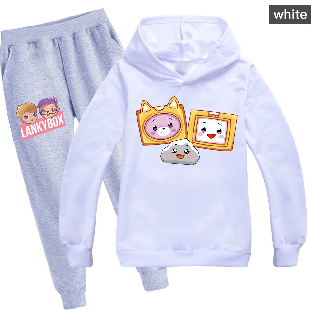 New Spring/Autumn Lankybox 3D Tracksuit Kids Cartoon Hoodie Pants 2pcs Sets Baby Boys Casual Sportswear Toddler Girl Outfits