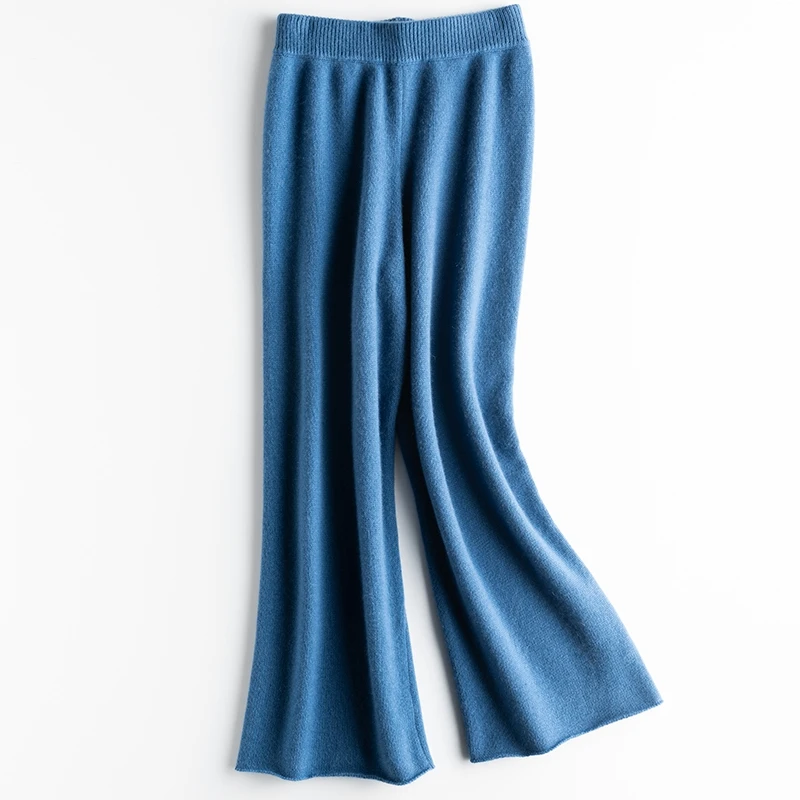 Luxury two pieces 50% cashmere+ 30% wool suits female high collar warm mink cashmere Knit tops+ wide leg wool pant sets F788