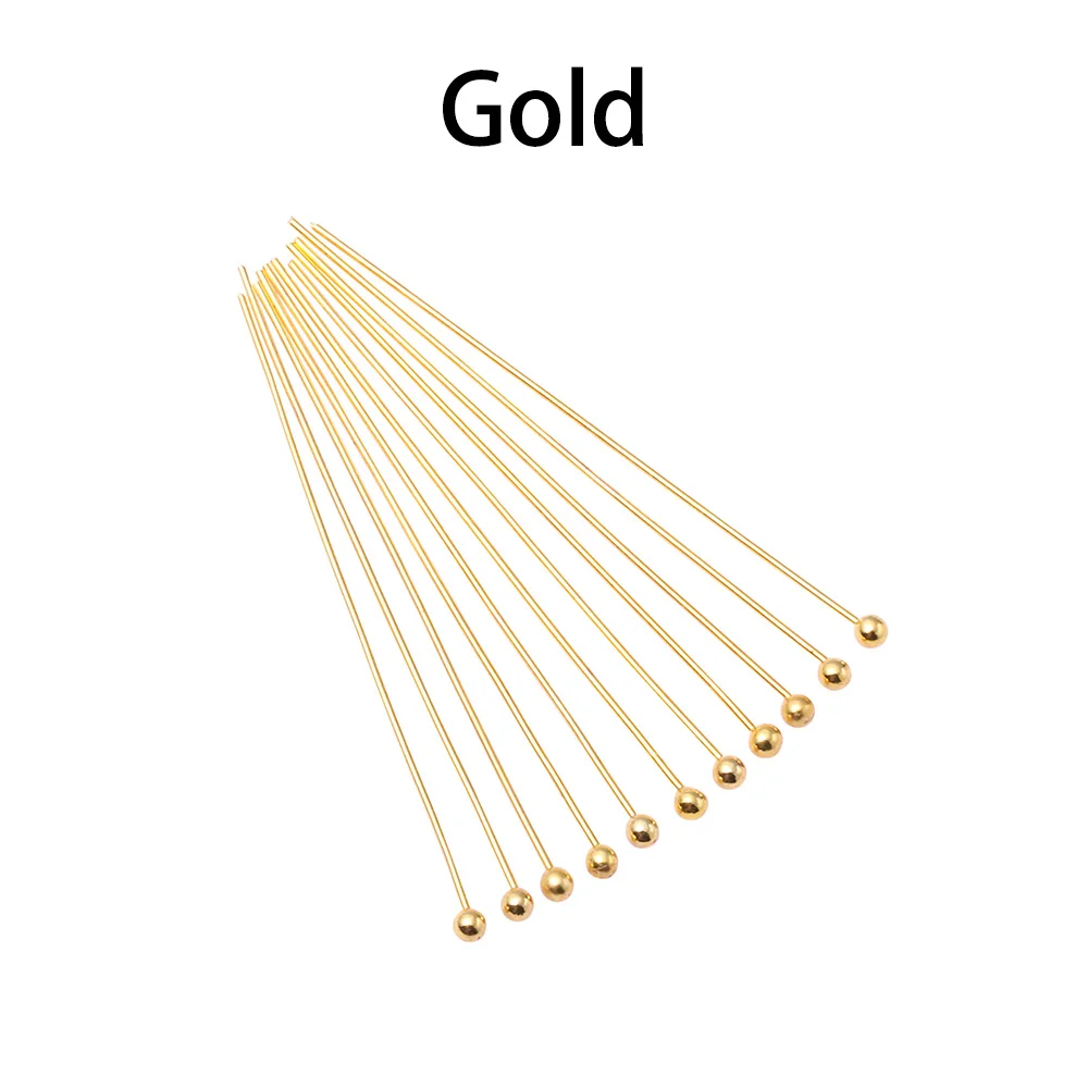 Gold 200 шт./лот, 16, 20, 25, 30, 40, 50 мм, золотые, серебристые, металлические штифты с шариковой головкой для самостоятельного изготовления ювелирных изделий, шпильки, диаметр 0,5 мм, поставки - Цвет: Gold
