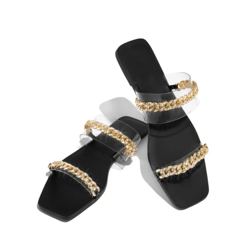 

Women Fashion Slippers 2021 Summer Flat Crystal Rhinestone Female Shoes Sexy Bling Ladies Slides Outdoor Beach Shoes Plus Size