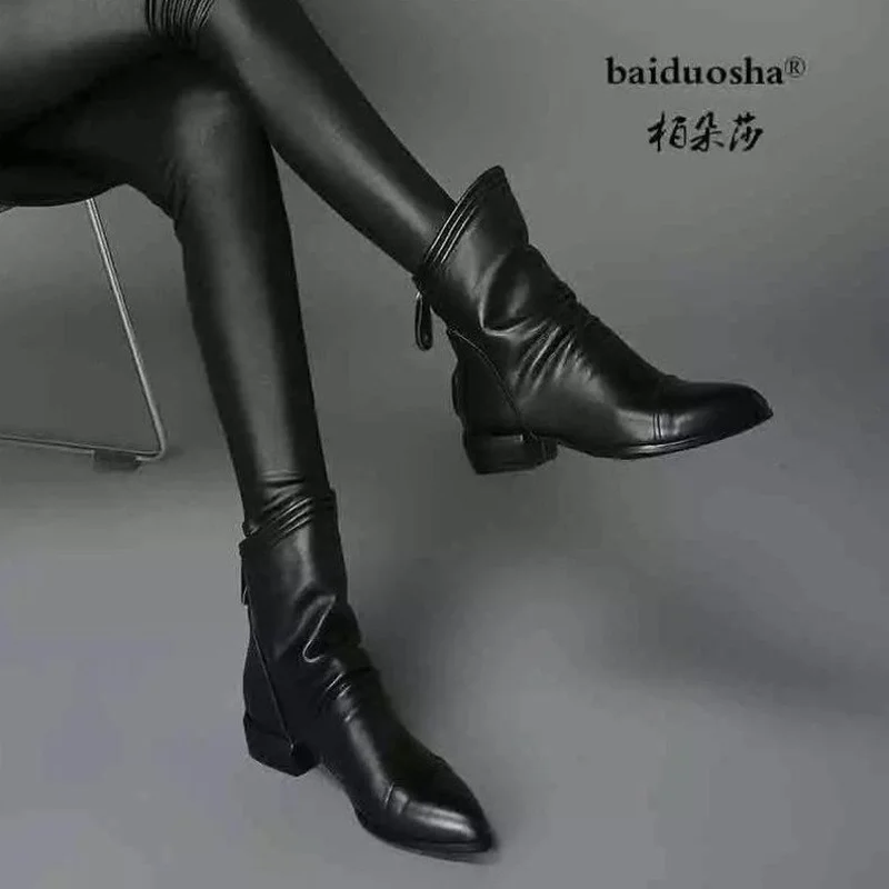 Новинка 2019 года сезон осень зима черные женские ботинки из искусственной кожи с