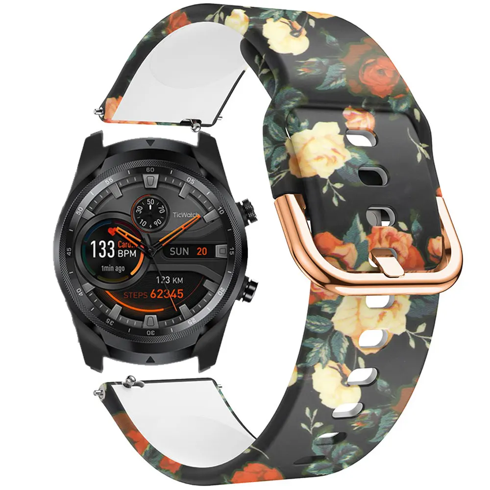 Силиконовый ремешок с принтом 22 мм для смарт-часов Ticwatch Pro 2020/Pro цвет в