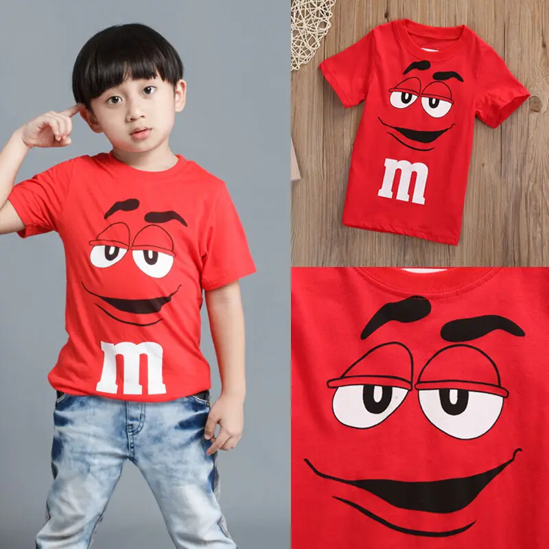 

2021 Summer Kids Boys Cartoon Chocolate Funny T-shirt Little Men Letter M Cotton Tee Short Sleeve Tee Shirt Children 2-7Y