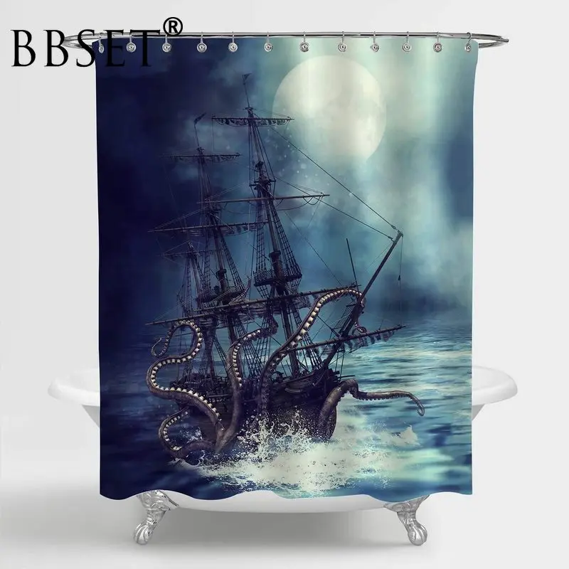 Занавеска для душа с изображением осьминога гигантского морского монстра