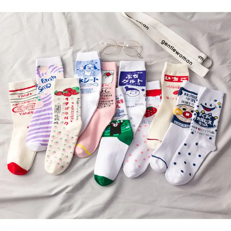 

Stocking Women's Polka Dot Happy Strawberry Cute Japanese Style Funny Socks Cartoon Summer Thin Versatile Kawaii Bear Socks