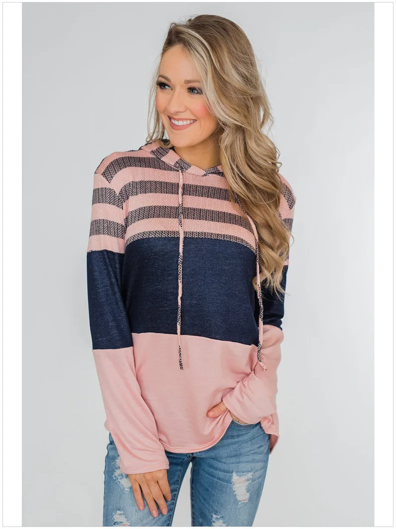 

European and American new top loose design hoodie pullover long sleeve contrast color hoodie