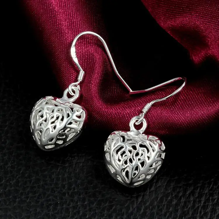 Хит продаж кулон в форме сердца 925 пробы серебряное покрытие серьги шпильки