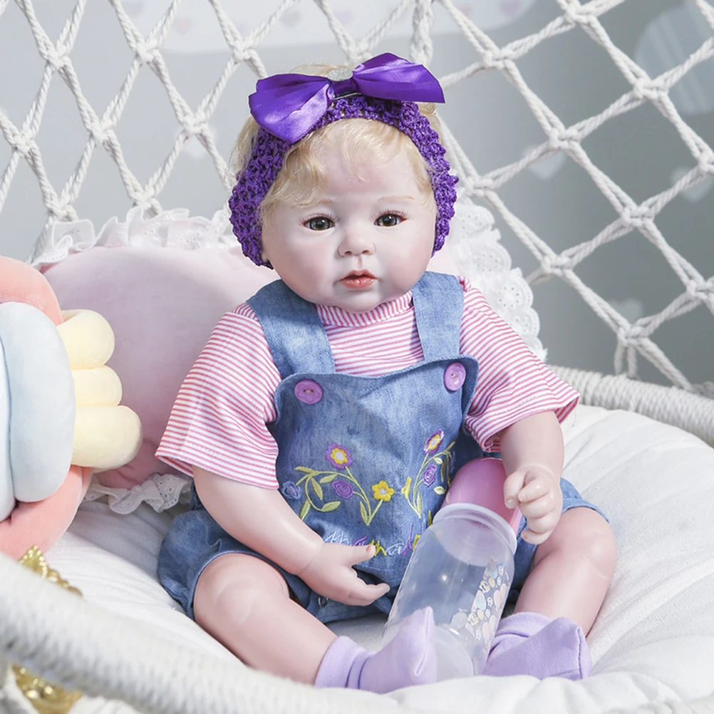 

50cm Cute Reborn Baby Doll Soft Silicone Simulation Doll with Bottle Lovely Clothes Realistic Hand Rooted Hair Kid Birthday Gift