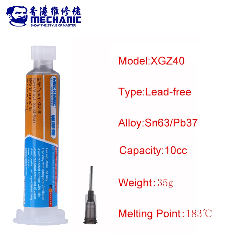 Припой для шприца MECHANIC XG-Z40 10cc Sn63/Pb37 оловянный крем сварочный флюс BGA iPhone