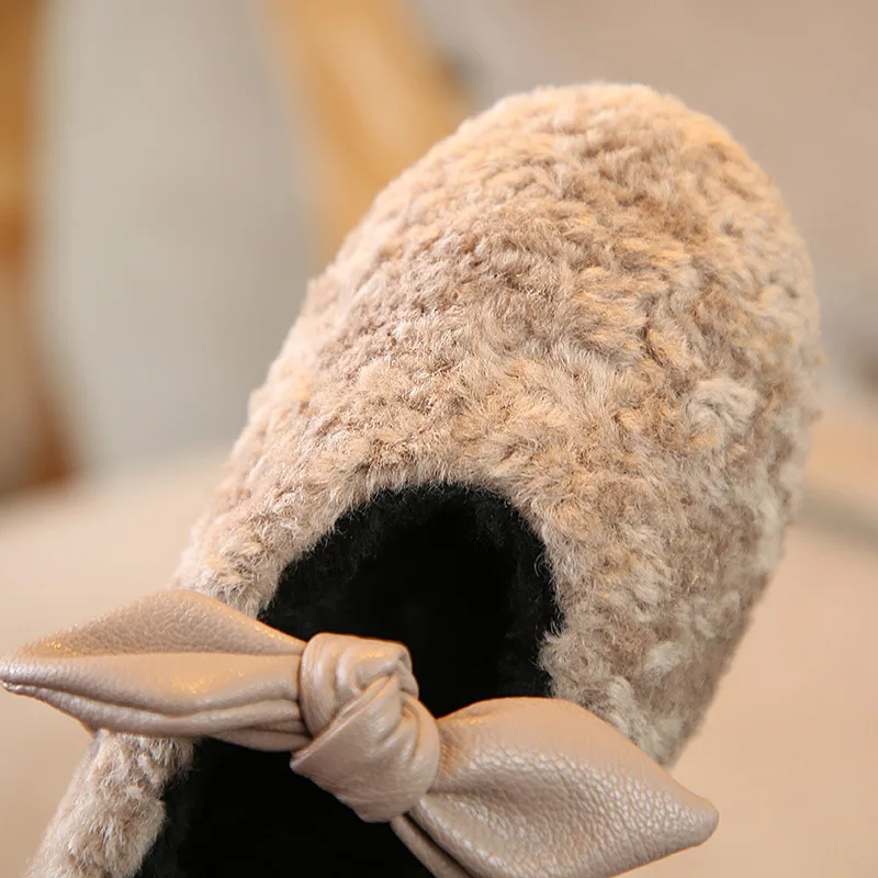 Зимние Повседневные хлопковые ботинки с мехом для девочек принцессы мягкой