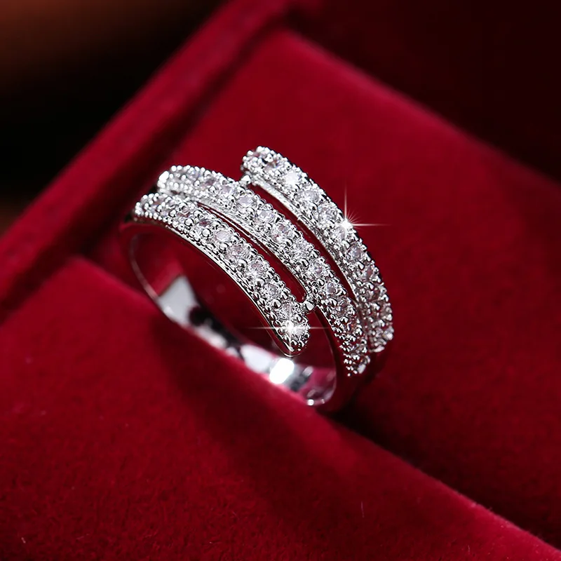 

Women's Rings Three-row White Cubic Zirconia Rings Several Silver-plated Linear Rings Engagement Wedding Bridal Jewelry