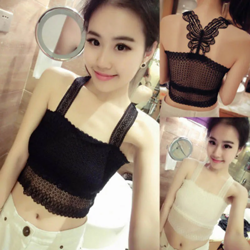 Сексуальные женские двухслойные кружевные майки с бабочками нижнее белье для