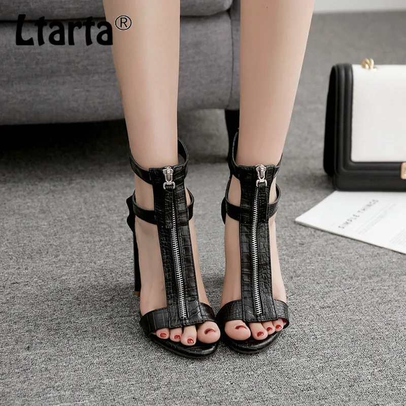 LTARTA женские сандалии 2018 Летняя мода Передняя и задняя молния на толстом очень