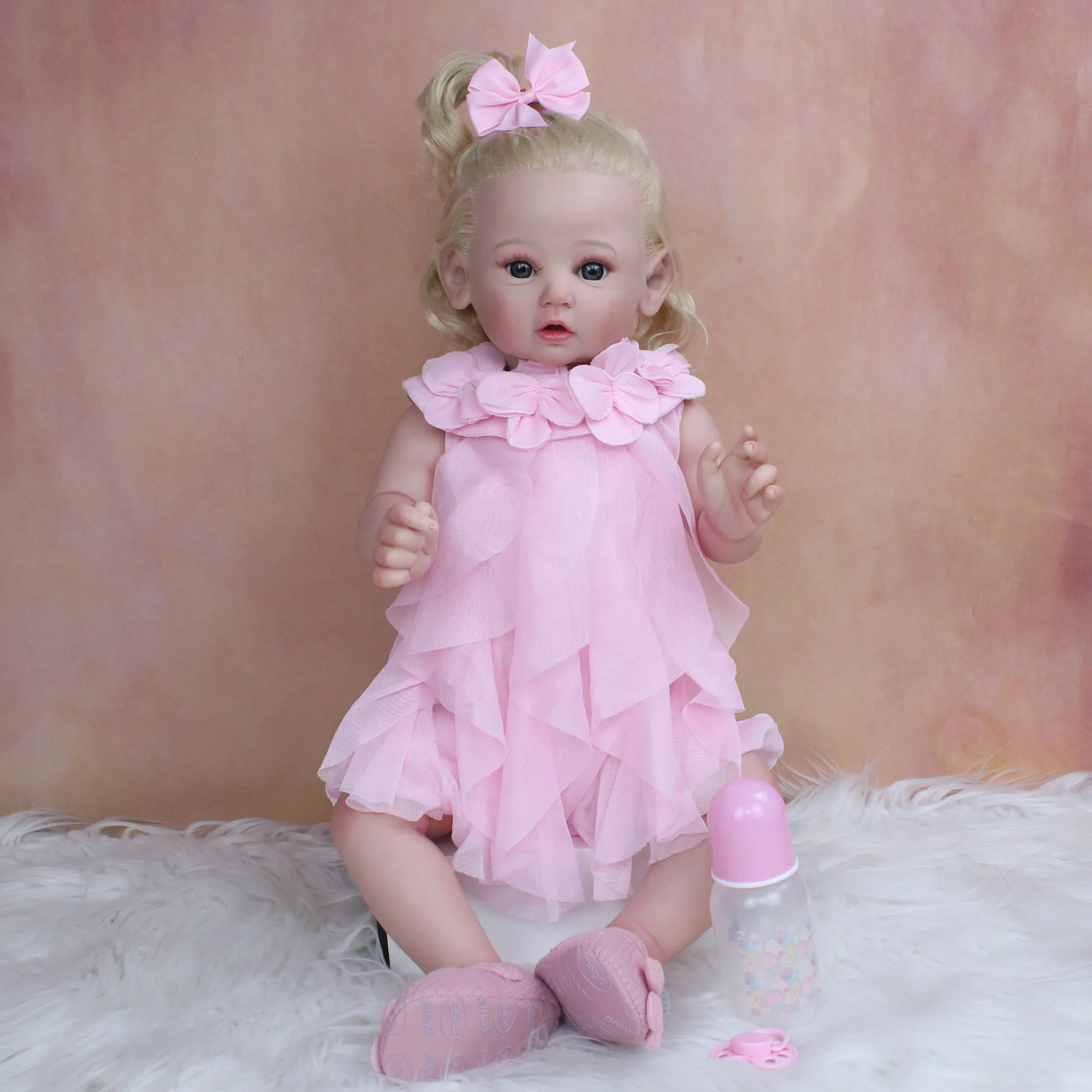 

60 CM 3D Paint Skin Soft Silicone Reborn Baby Art Doll With Vascular Realistic Blond Hair Princess Toddler Girl Boneca Kids Gift