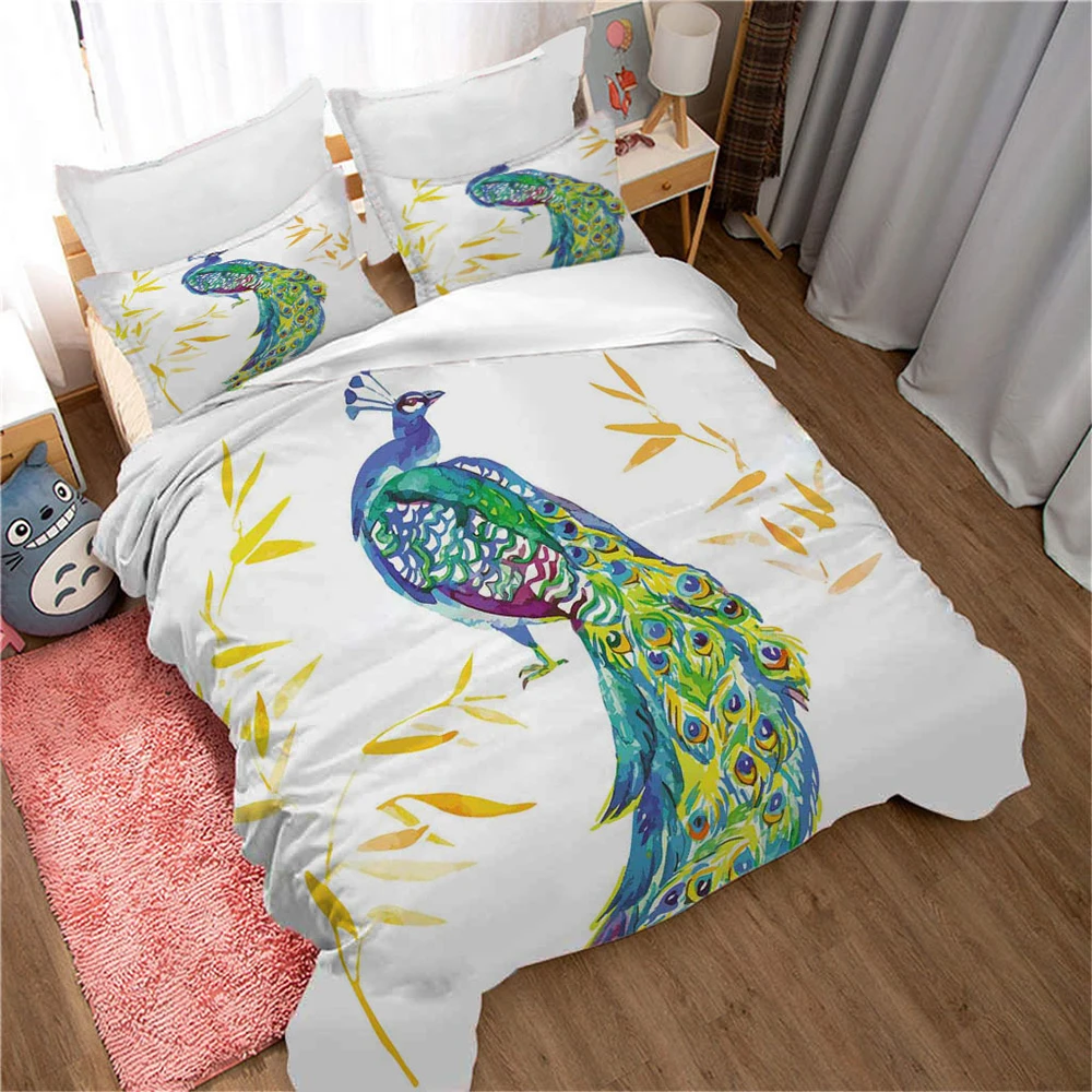 Комплект постельного белья с изображением павлина рисунком Милого Животного для