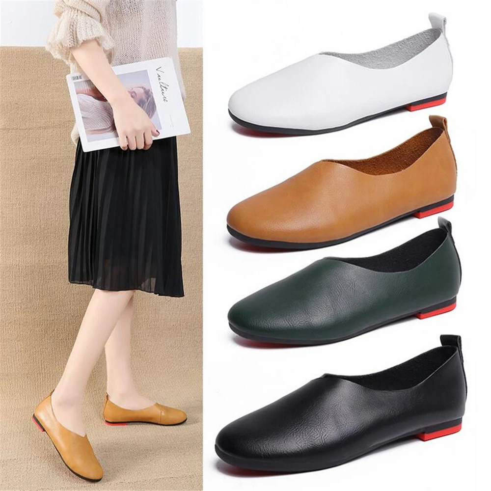 

2020 Genuine Leather Flat Shoes Woman Hand-sewn Leather Loafers Cowhide Flexible Spring Casual Shoes Women Flats Women Shoes