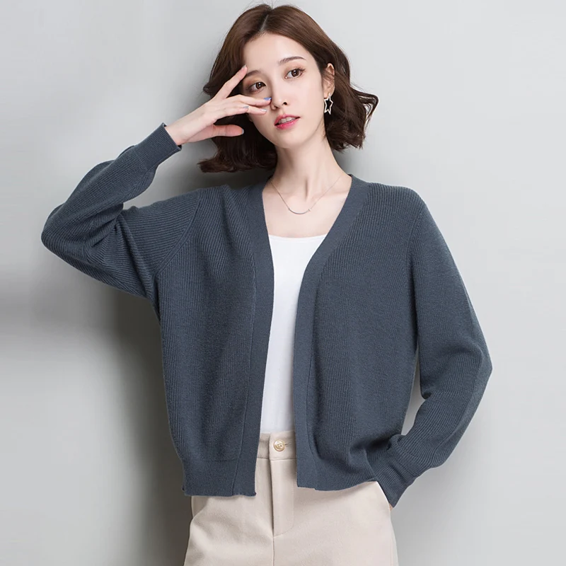 

Womens clothing Cardigans Sweater Solid color V-Neck Loose Knitted Tops Winter new Casual Wool Thin Sweaters