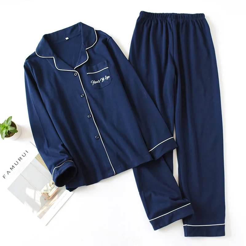 

Solid Couple Pajama Sets Cotton Long Sleeve Pajamas Men Oversize Casual Mens Sleepwear Breathable Women Nightgown Home Clothes
