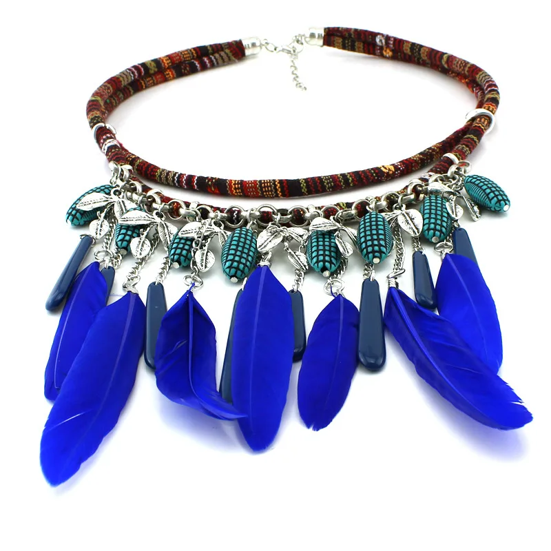 Продажи! Африканские ювелирные украшения этническое ожерелье с перьями зеленое