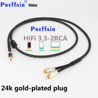 preffair silver plated 2rca to 3 5mm audio cable hifi stereo aux rca cable jack 3 5 y splitter for amplifiers audio home theater