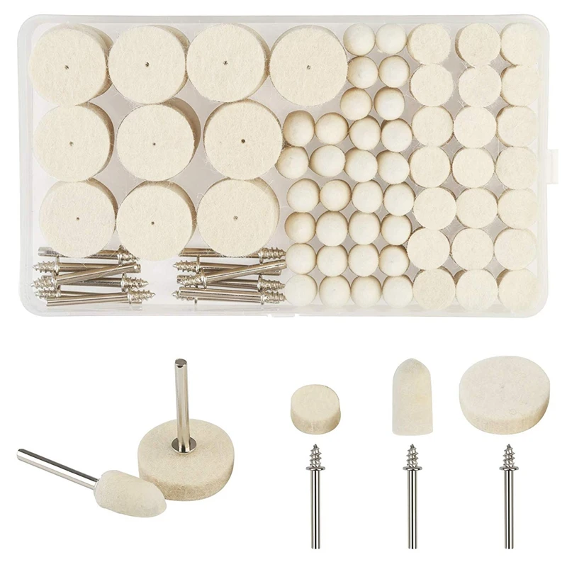

123Pcs Wool Felt Polishing Pad Felt Mounted Mandrel Set Grinding Head Buffing Wheel For Rotary Tools Jewelry,Glass,Metal,Ceramic