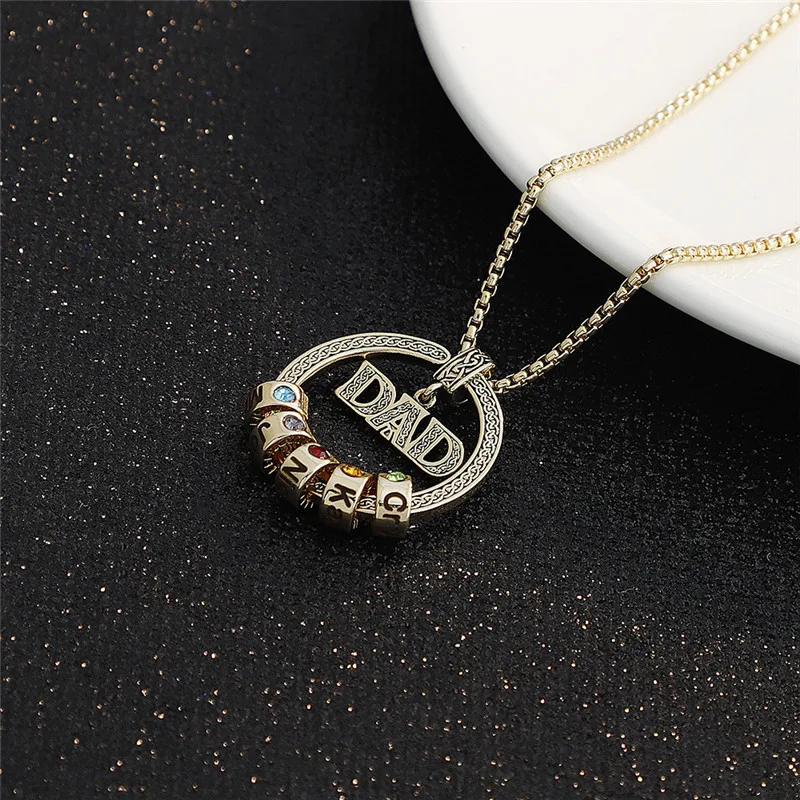 

Father's Day Gifts Men's Personalized Engraving Name 1-4 Beads Necklace with Birthstone Stainless Steel Custom Multiple Dad L40F