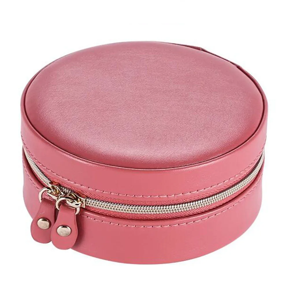 Круглая коробка для ювелирных изделий темно синий чехол из искусственной кожи с