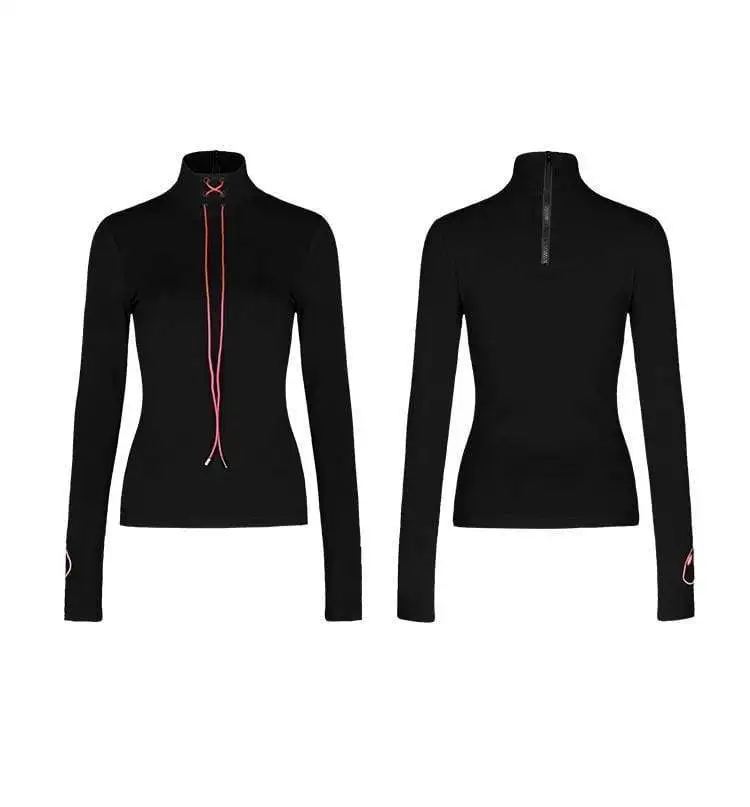 Панк Rave women's Goth с высоким воротом тонкие облегающие черные футболки Красной