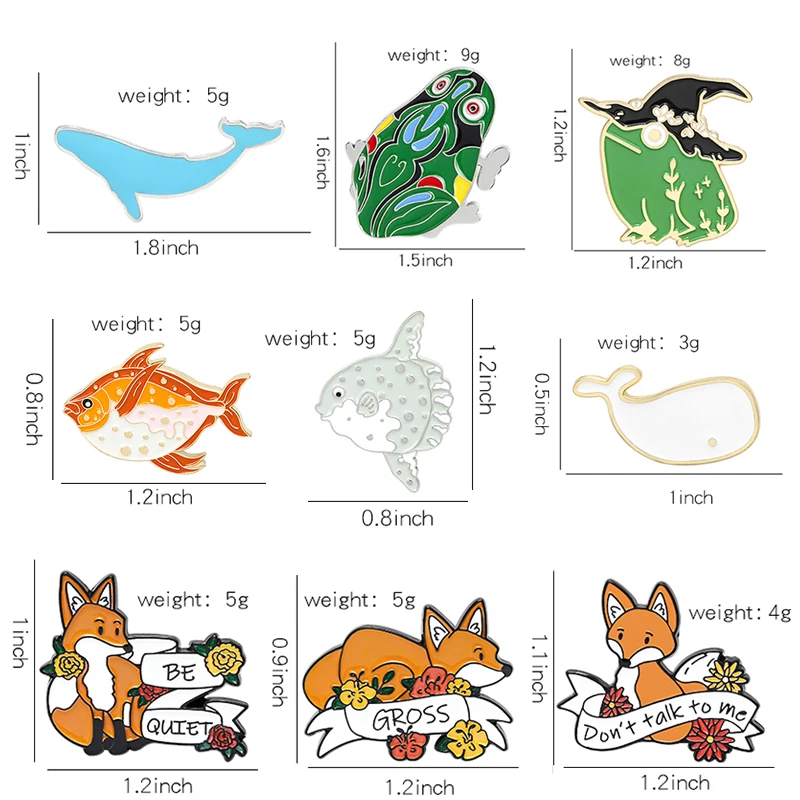 Броши в форме животных с мультипликационным принтом Лиса лягушка рыбы киты виде