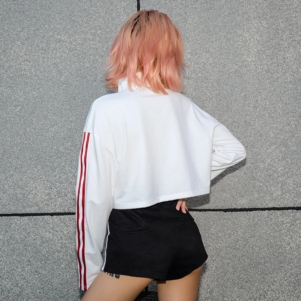 Толстовка kpop уличная женская маленькая водолазка полосатая Лоскутная с лентами