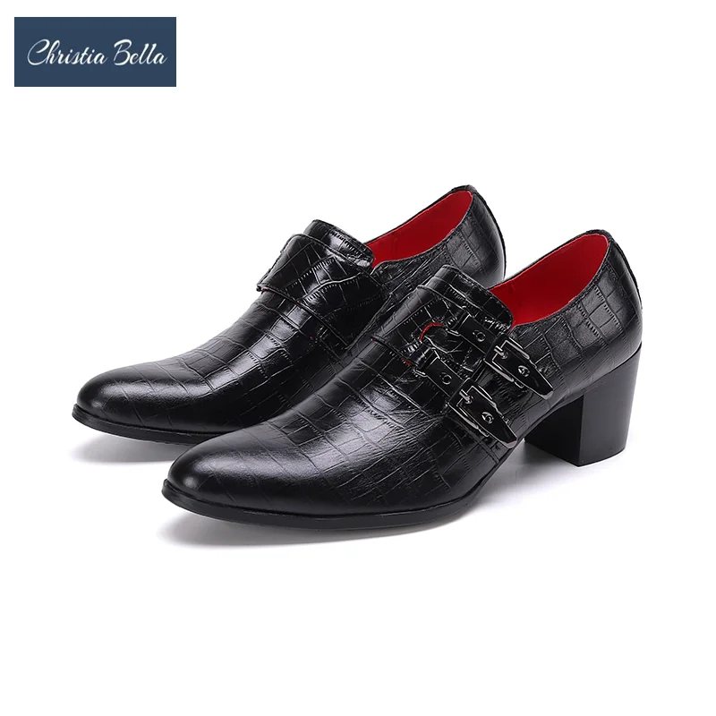 

Christia Bella Fashion Monk Strap Brogue Shoes Thick Heel Genuine Leather Oxford Shoes Plus Size Business Formal Dress Shoes