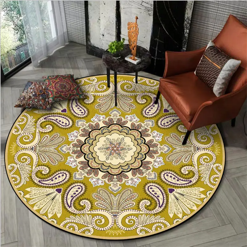 Ковер для спальни золотой этнический стиль Цветочный Круглый ковер гостиной