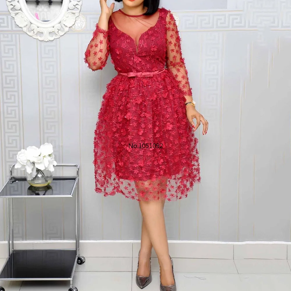 Женская одежда в африканском стиле Блестящее красное ТРАПЕЦИЕВИДНОЕ