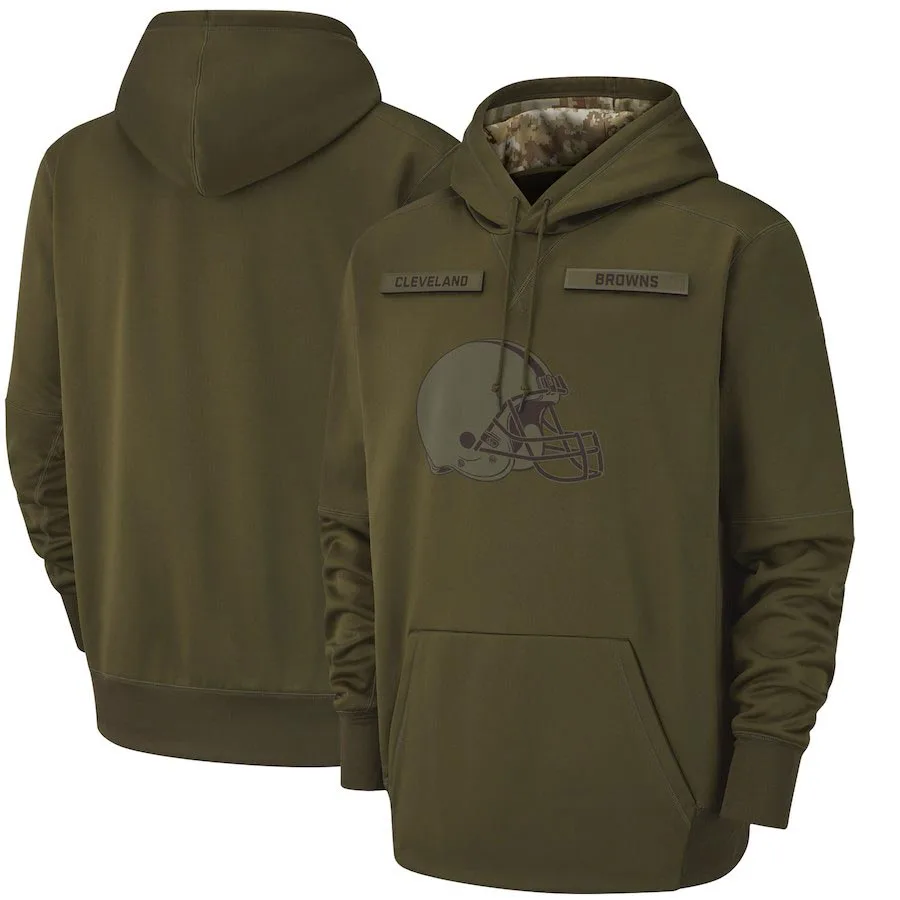 

Cleveland Salute to Service Browns Men Olive Sideline Therma Performance Pullover Hoodie