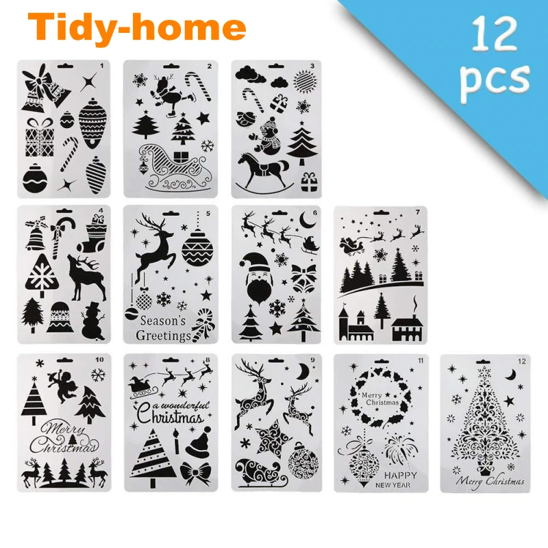 12 шт./компл. Рождественские Элементы шаблон картины трафареты для скрапбукинга DIY