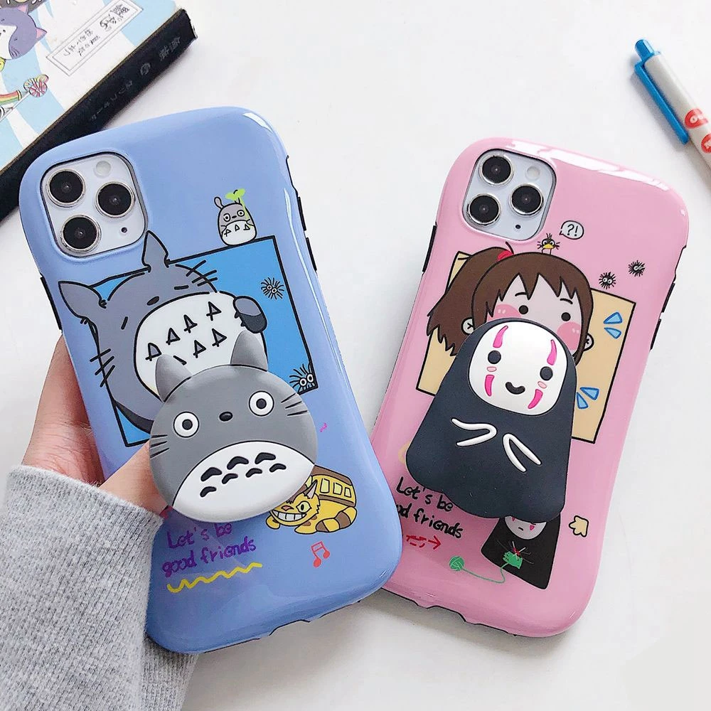 Милый чехол подставка с мультяшным рисунком для iPhone 12 XS Max X XR 7 8 Plus 11 Pro силиконовый