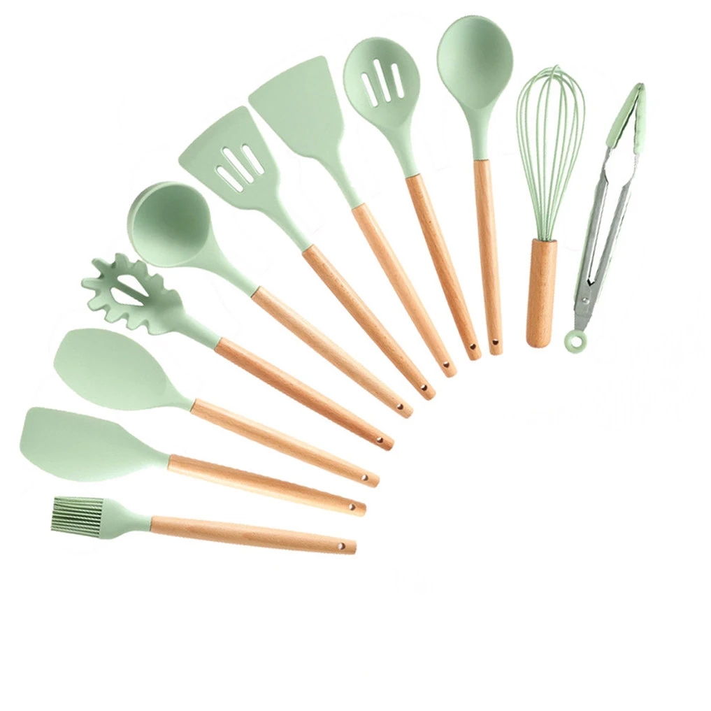 11- kitchen set Набор для кухни, 11/12 предметов. силиконовых кухонный набор, антипригарная, деревянная, ручка, набор кухонных инструментов, набор кухонных принадлежностей, c держателем коробка, для готовки,кухонная утварь - Цвет: 11- kitchen set