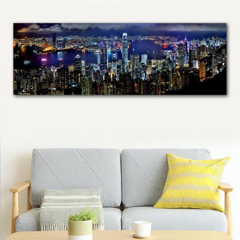 

Hong Kong City Night Scene Landscape Canvas Painting Posters and Prints Cuadros Wall Art Pictures for Living Room Home Decor