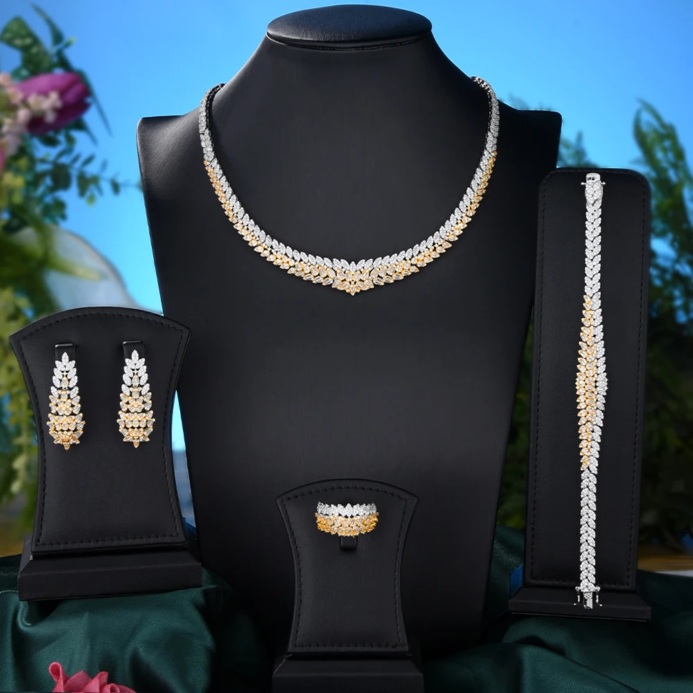 

Blachette Luxury Noble Trendy Necklace Bangle Earrings Ring Jewelry Sets For Women Wedding Banquet Top Quality New Dubai Style