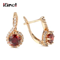 kinel hot trend red natural zircon stud earrings for women wedding 585 rose gold round earrings fashion jewelry 2021