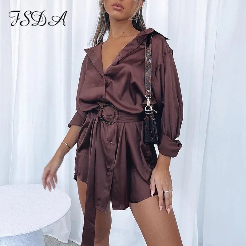

FSDA 2021 Satin Shirt Dress Mini Women Casual Long Sleeve Oversized Beach Summer Spring Y2K Sexy Party Print Dresses
