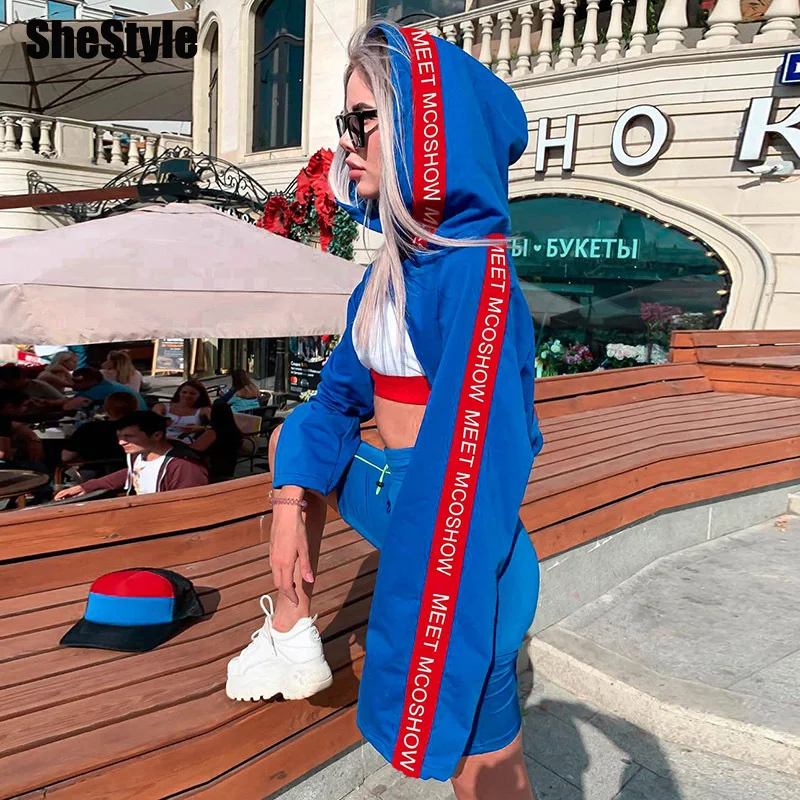 Shстайл сторона сморщенные письмо с капюшоном короткие худи для женщин длинным