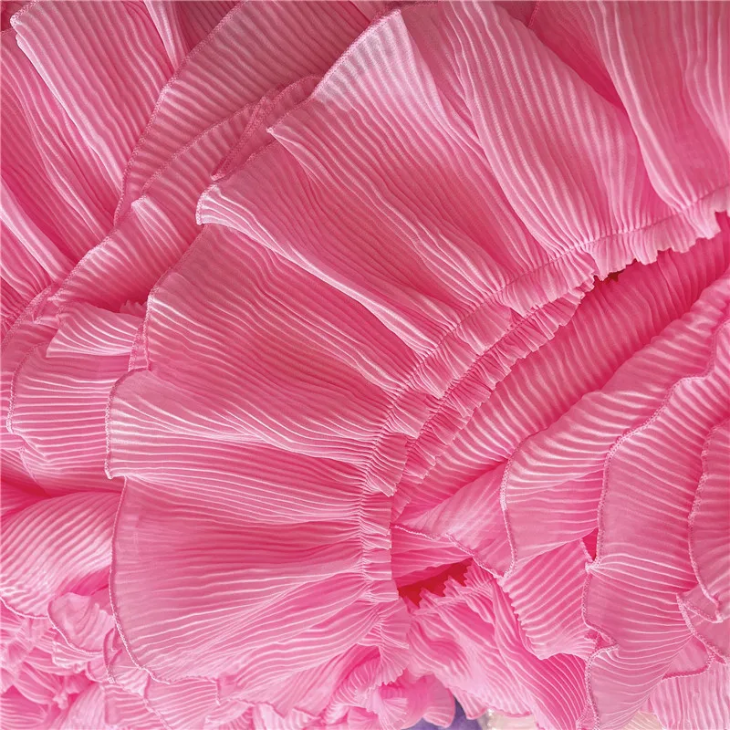 12 см шифоновая плотная плиссированная кружевная ткань принцессы розового цвета