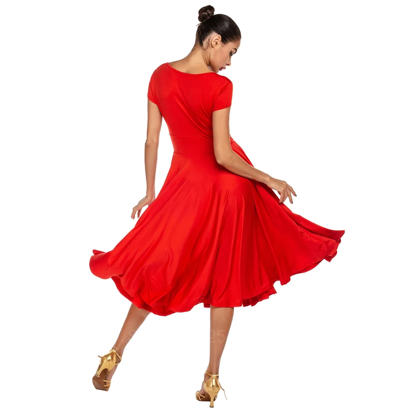 Женское современное платье для танцев фламенко сатиновое гладкое с широкой