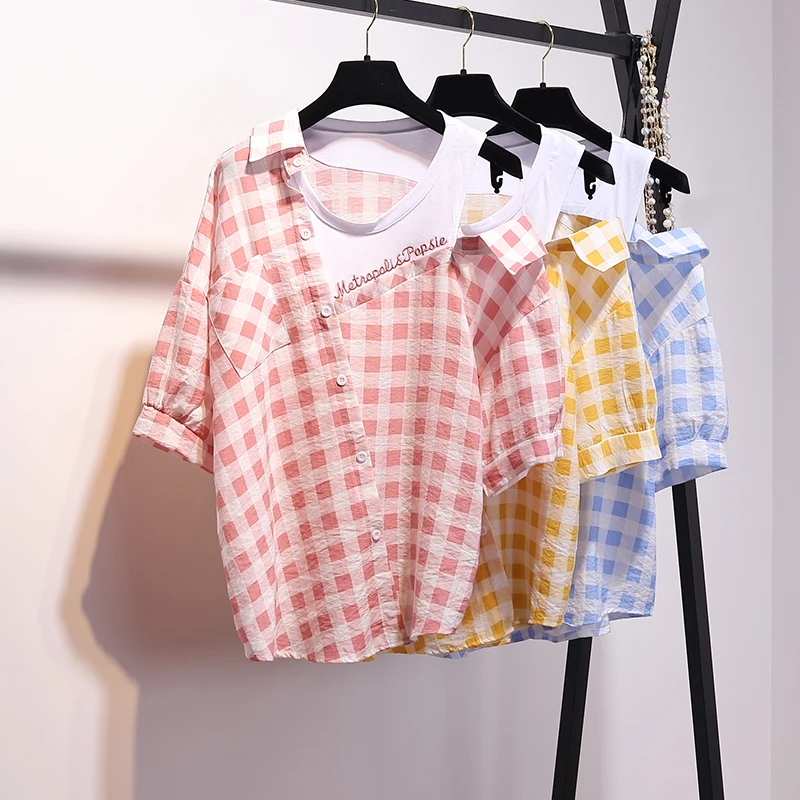 Женский комплект из 2 предметов клетчатая Сексуальная рубашка на плечо и шорты с